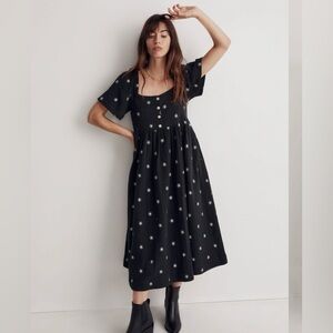 Madewell Daisy Embroidered Lightspun Square-Neck Midi Dress